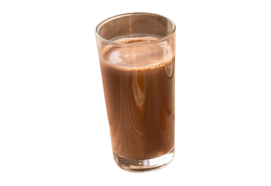 A glass of chocolate milk.